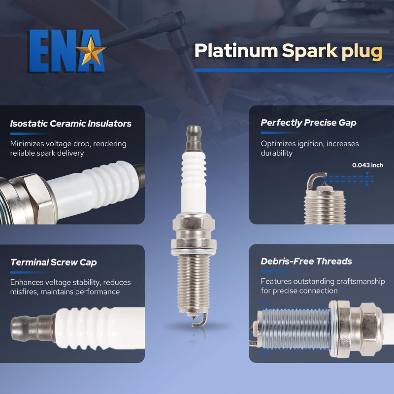 ENA Set of 4 Ignition Coils & Platinum Spark Plugs Pack for UF350 2.5L L4 Compatible with Nissan 2002 2003 2004 2005 2006 Sentra Altima 2005 2006 XTrail Replacement for 224488H310 C1398 6240 - Image 5